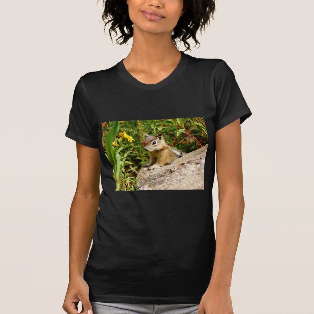 T-shirt Flores amarelas e pequeno Chipmunk fofo (Frente)