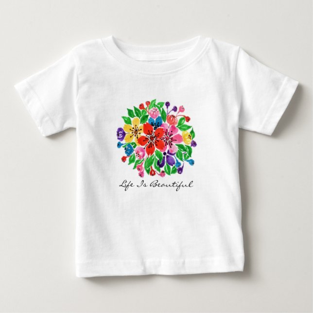 T-shirt Flores arco-íris de aquarela (Frente)