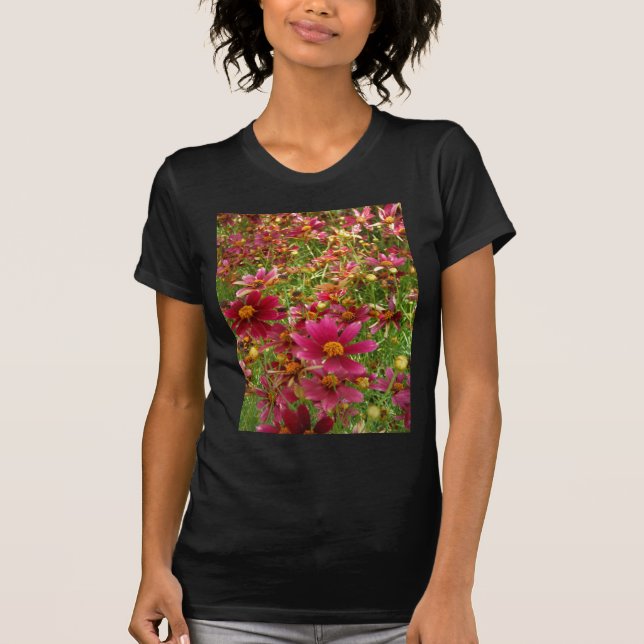 T-shirt Flores cor-de-rosa-quente e margaridas amarelas (Frente)