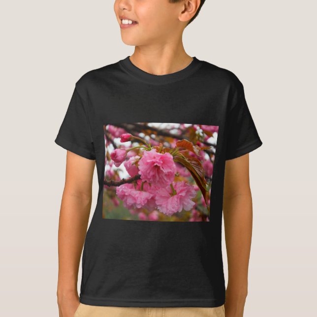 T-shirt Flores de Flor de Cereja Rosa Quente (Frente)