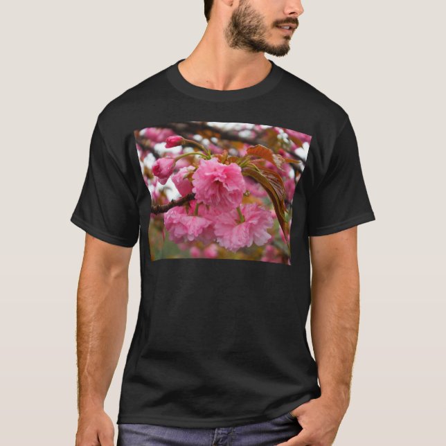 T-shirt Flores de Flor de Cereja Rosa Quente (Frente)