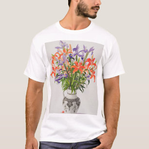 T-shirt Flores em um jarro preto e branco