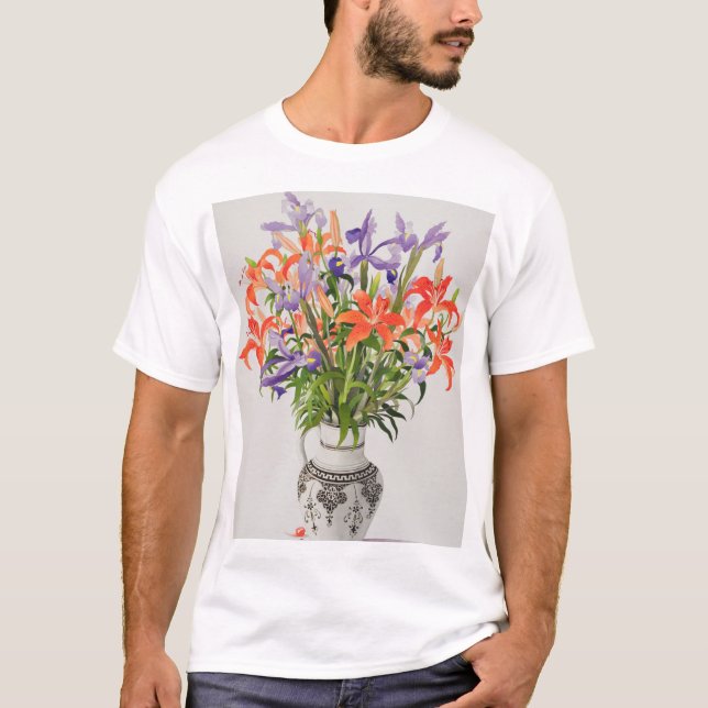 T-shirt Flores em um jarro preto e branco (Frente)