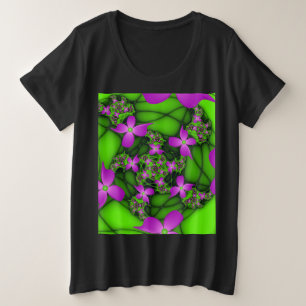 T-shirt Flores Fractais Verdes Rosa-Rosa-Abstrato modernas