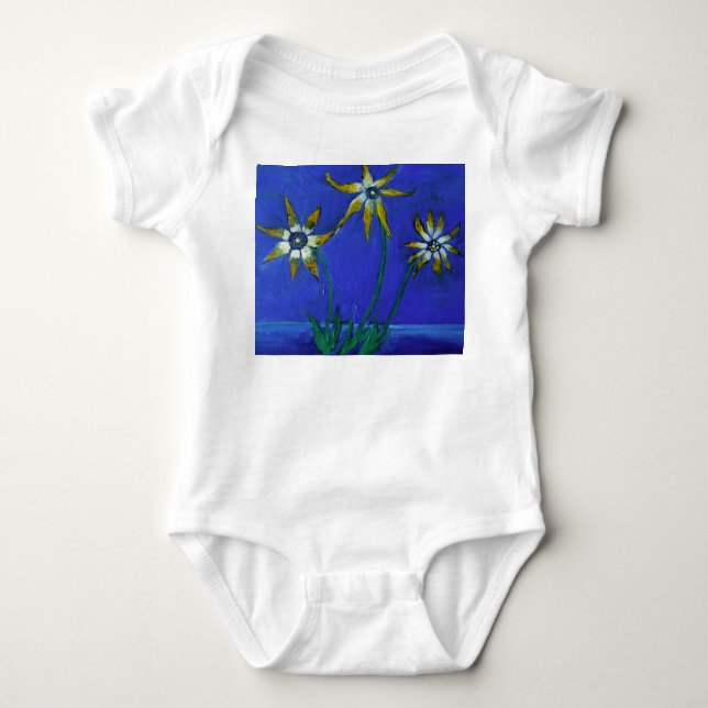 T-shirt Flores Pintando Bebê Jersey Bodyfato, Branco (Frente)
