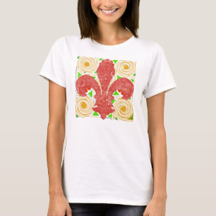 T-shirt Flores Vermelhas Abstrato, Fleur De Lis Água Meter