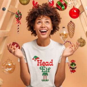 T-shirt Fofa e Divertida Cabeça de Elfo de Natal