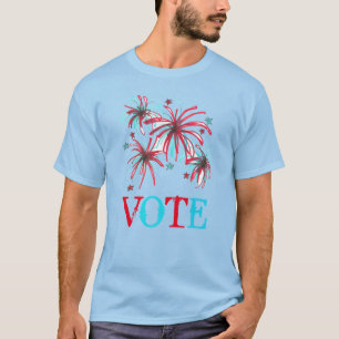 T-shirt Fogo Patriótico Red Blue VOTE Dia das Eleições EUA