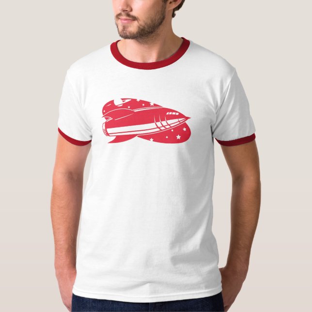 T-shirt foguete vermelho 2 retros (Frente)