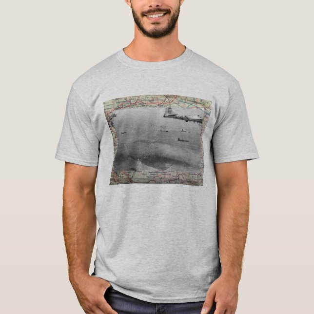 T-shirt Formação B17 sobre o mapa WW2 (Frente)
