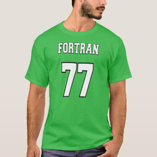 T-shirt FORTRAN 77: Branco/verde para programadores do
