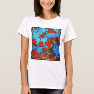 T-shirt Foto quadrada - folhas de outono vermelhas
