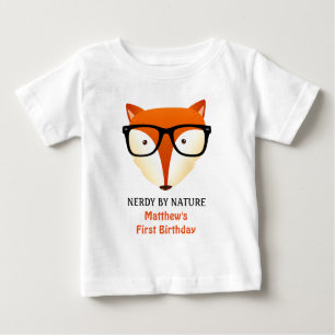 T-shirt Fox do nerd do aniversário do bebê primeiro bonito