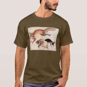 T-shirt Fox e duas lebres, pintura japonesa do vintage
