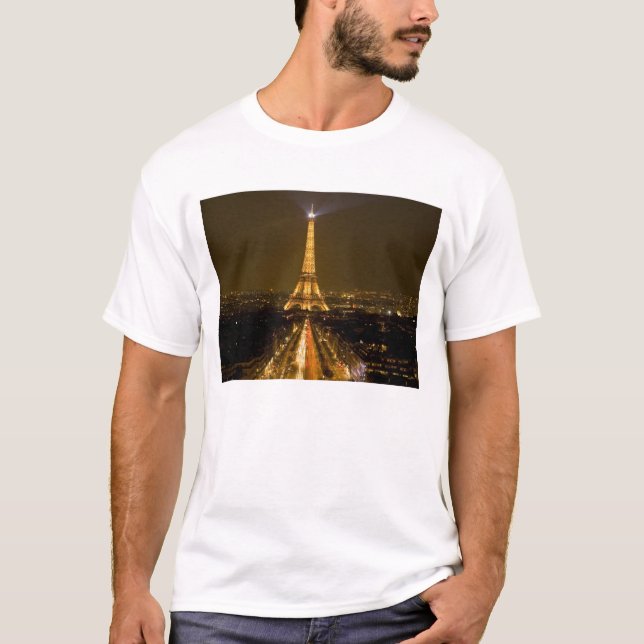 T-shirt França, Paris. Visão noturna da Torre Eiffel (Frente)