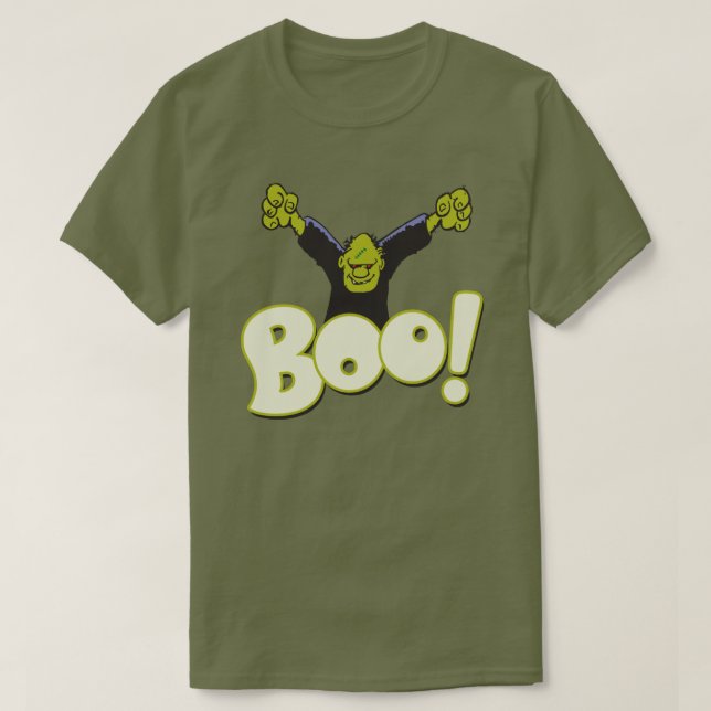 T-shirt Frankenstein Monster Halloween BOO Tipo Verde (Frente do Design)