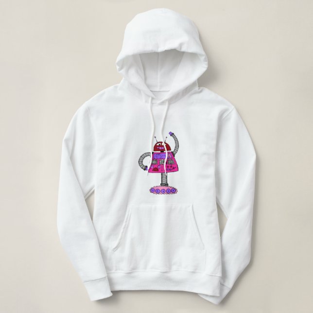 T-shirt Frankie Robot: Rosa em branco (Frente do Design)