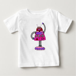 T-shirt Frankie Robot: Rosa em branco