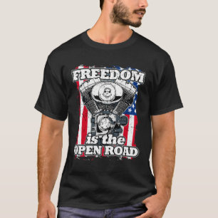 T-shirt Freedom Is The Open Road American Flag Bikers