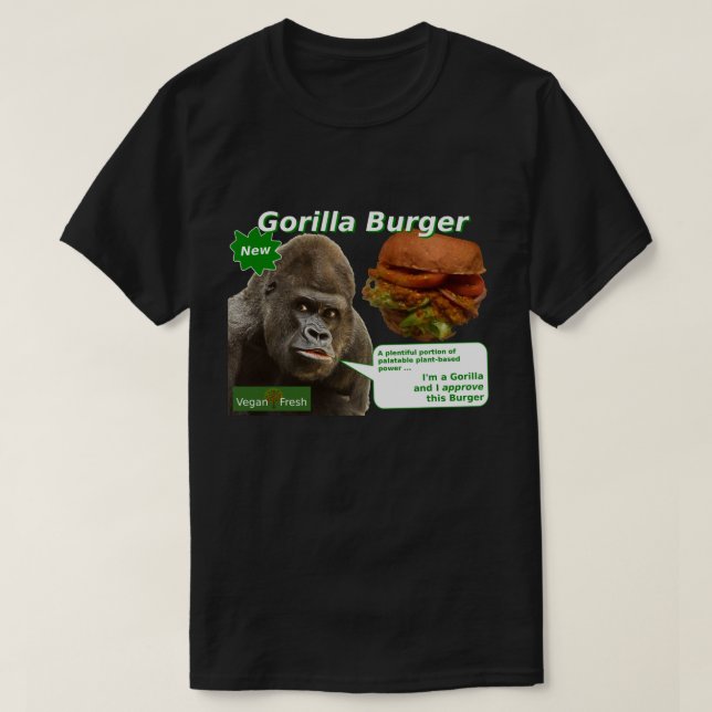 T-shirt fresco do hamburguer do gorila do Vegan (Frente do Design)