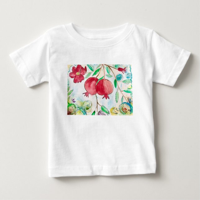 T-shirt Fruta de romã natureza arte aquarela vermelha (Frente)