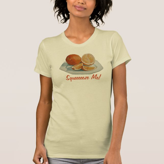 T-shirt Fruta de vida fatiada laranja com slogan divertido (Frente)