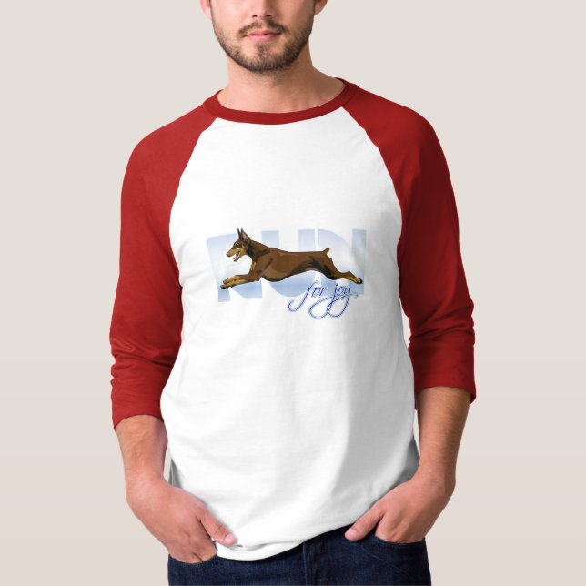 T-shirt Funcione para a alegria, Doberman vermelho (Frente)
