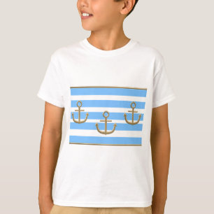 T-shirt fundo branco azul da âncora do ouro