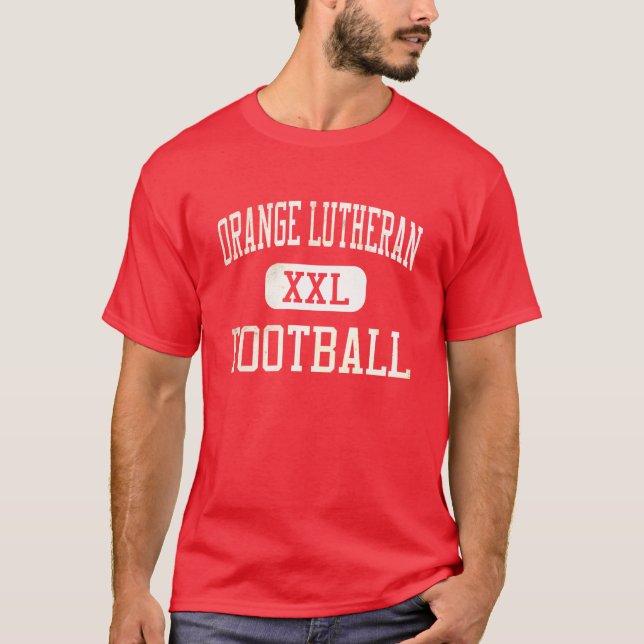 T-shirt Futebol alaranjado dos lanceiros do Lutheran (Frente)