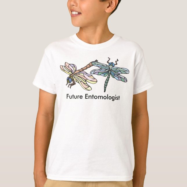 T-shirt Futuro Entomologista Peach e Blue Dragonlies (Frente)