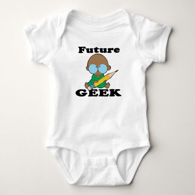 T-shirt futuro geek negro bebê fofo (Frente)