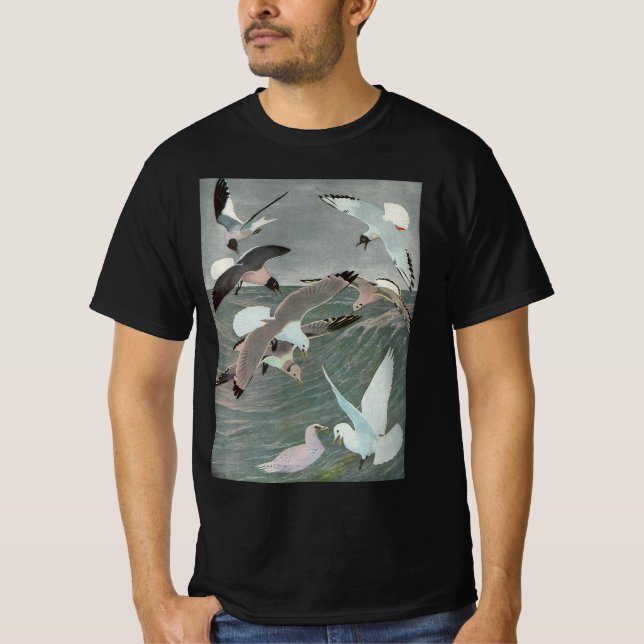 T-shirt Gaivotas sobre Ondas Oceânicas por Louis Agassiz F (Frente)