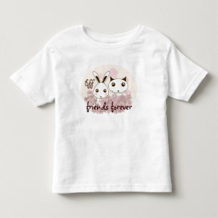 T-shirt Garota Amiga Gato de Cartoon e Coelhinho