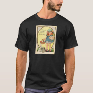 T-shirt Garota Antiga com Coelhinhos e Ovos de Páscoa Carr