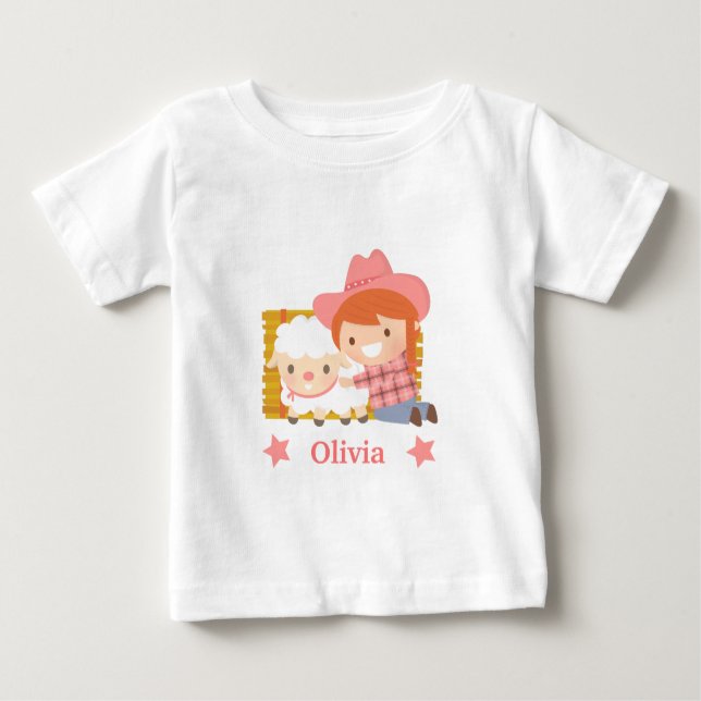 T-shirt Garotinha Bonita com Lamb Para Meninas (Frente)