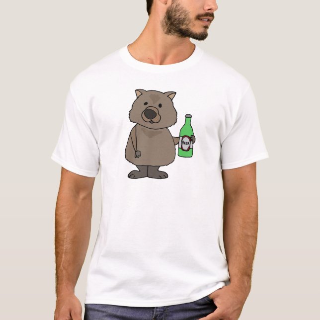 T-shirt Garrafa engraçada do bebendo de Wombat de desenhos (Frente)