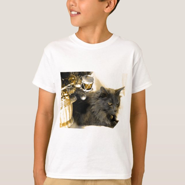T-shirt Gatinho cinzento do Natal IIII (Frente)
