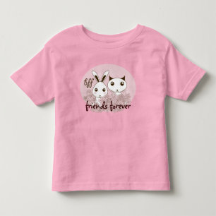 T-shirt Gatinho de Cartoon Bonito e Coelhinho Rosa BFF