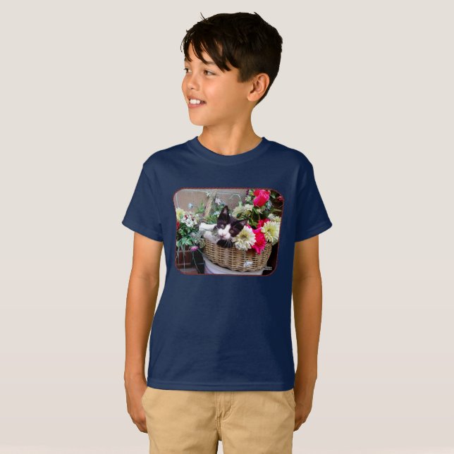 T-shirt Gatinho em uma Cesta (Frente Completa)