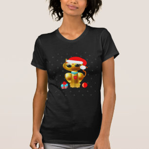 T-shirt Gatinho fofo de Natal dourado desenho animado