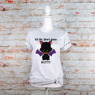 T-shirt Gatinho Preto de Halloween com Asas de Morcego Lou