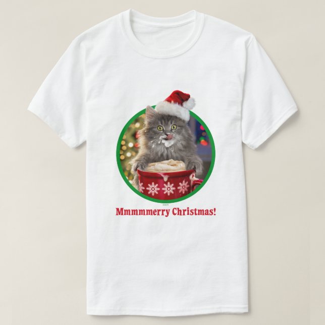 T-shirt Gatinho quente do cacau do Natal bonito (Frente do Design)