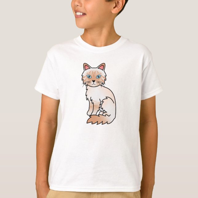 T-shirt Gato Birman / Ragdoll Tabby Ponto Vermelho (Frente)