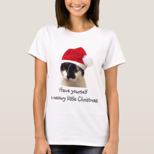 T-shirt Gato com chapéu do papai noel