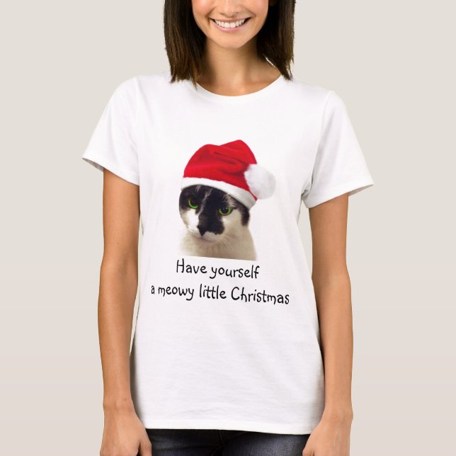 T-shirt Gato com Papai noel (Frente)