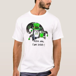 T-shirt GATO DE Dia de São Patrício COM CERVEJA VERDE IR