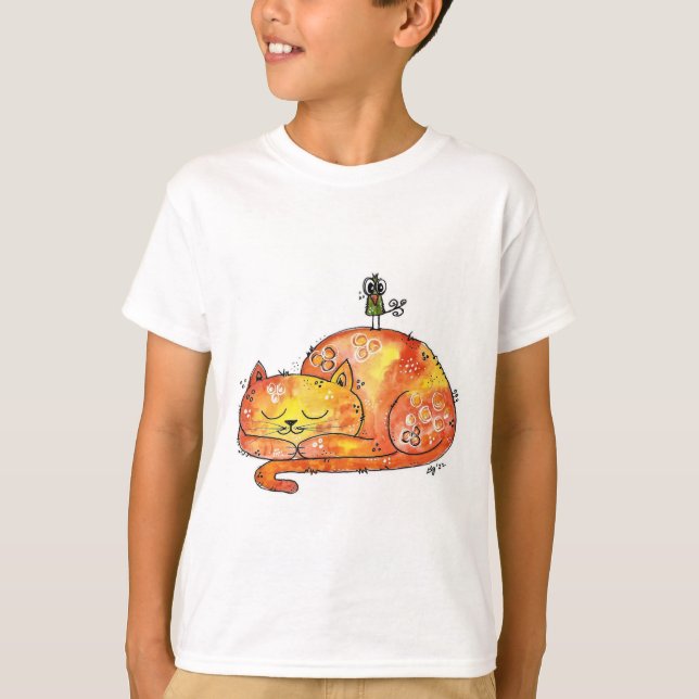 T-Shirt Gato De Gato De Cama (Frente)