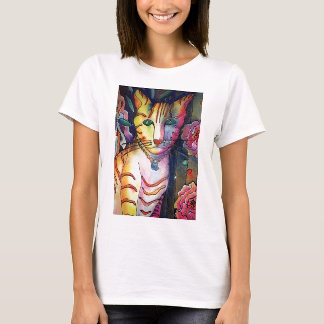 T-shirt Gato de Muitas Cores (Frente)
