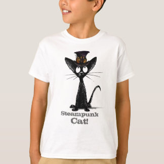 T-shirt Gato de Steampunk em miúdos feitos sob encomenda