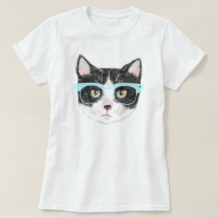 T-shirt Gato do hipster (preto e branco)